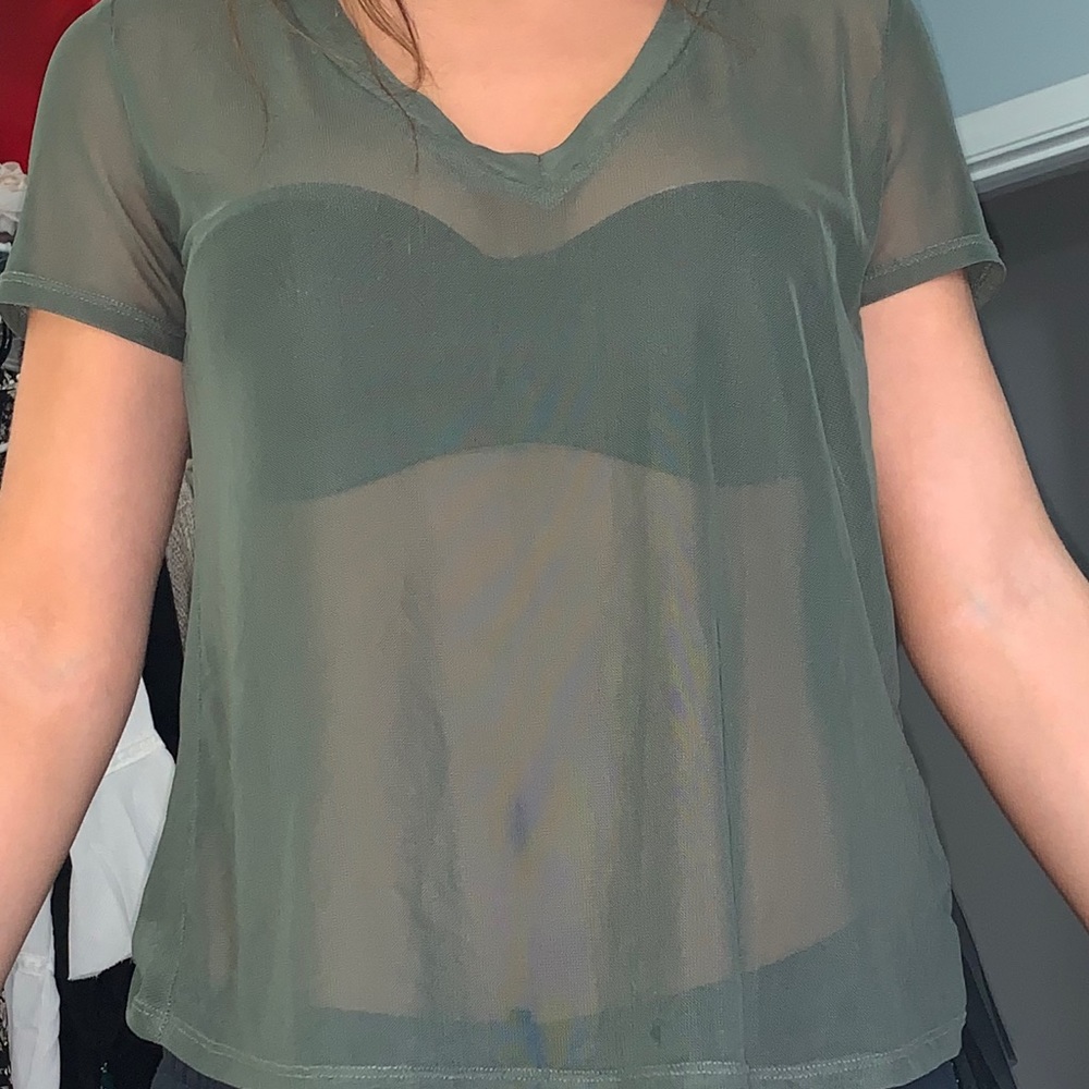 See through army green shirt